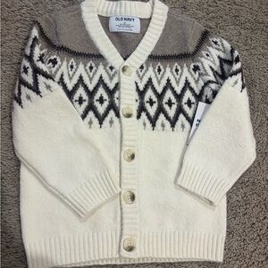 Old Navy Kids' White and Brown Patterned Cardigan